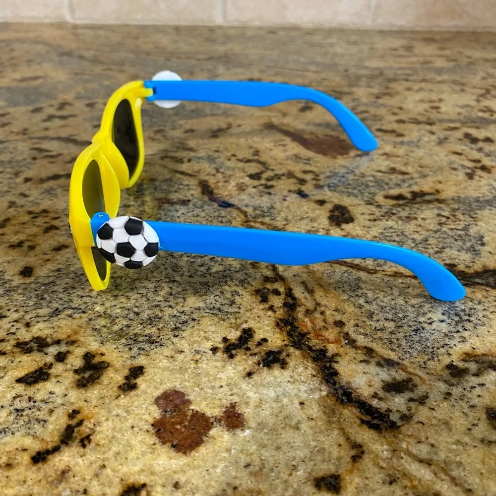 Kids blue and yellow soccer sunglasses